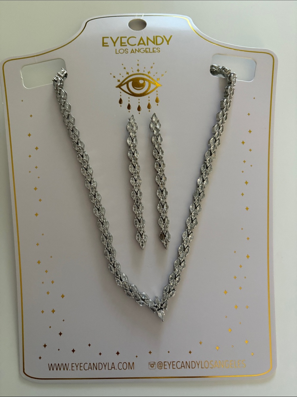 EYECANDY Silver Braided Necklace & Earrings Set